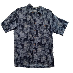 IMPRINTS MEN SHIRT LARGE GEOMETRIC NAVY SHORT‎ SLEEVES POCKET
